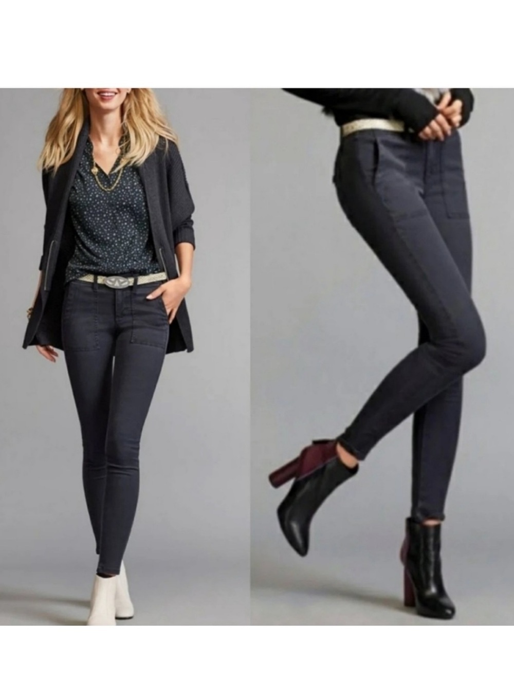 Cabi 6 Quest skinny utility pants Shadow Gray black mid-rise minimalist preppy